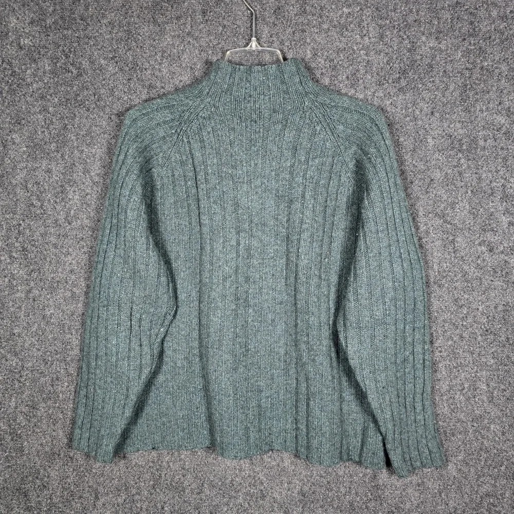 VTG 90s J.Crew Sweater Mens Large Ribbed Knit Fisherman Mock‎ Neck Raglan Green